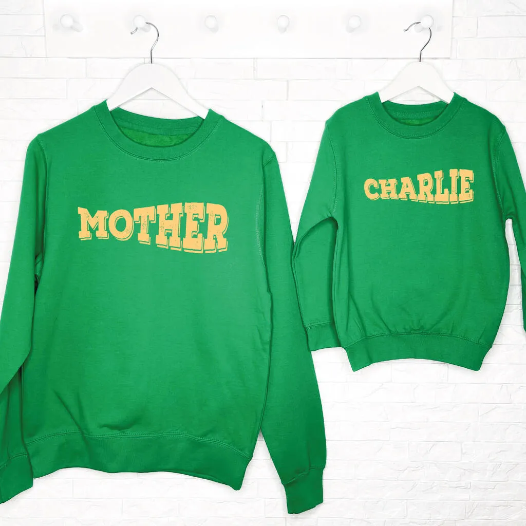 Mother And Child Sweatshirts. Personalised And Stamped
