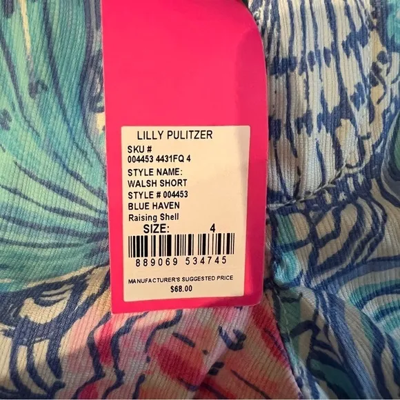 NWT Lilly Pulitzer 3&quot; Walsh Short In Blue Haven Raising Shell Shorts Size 4