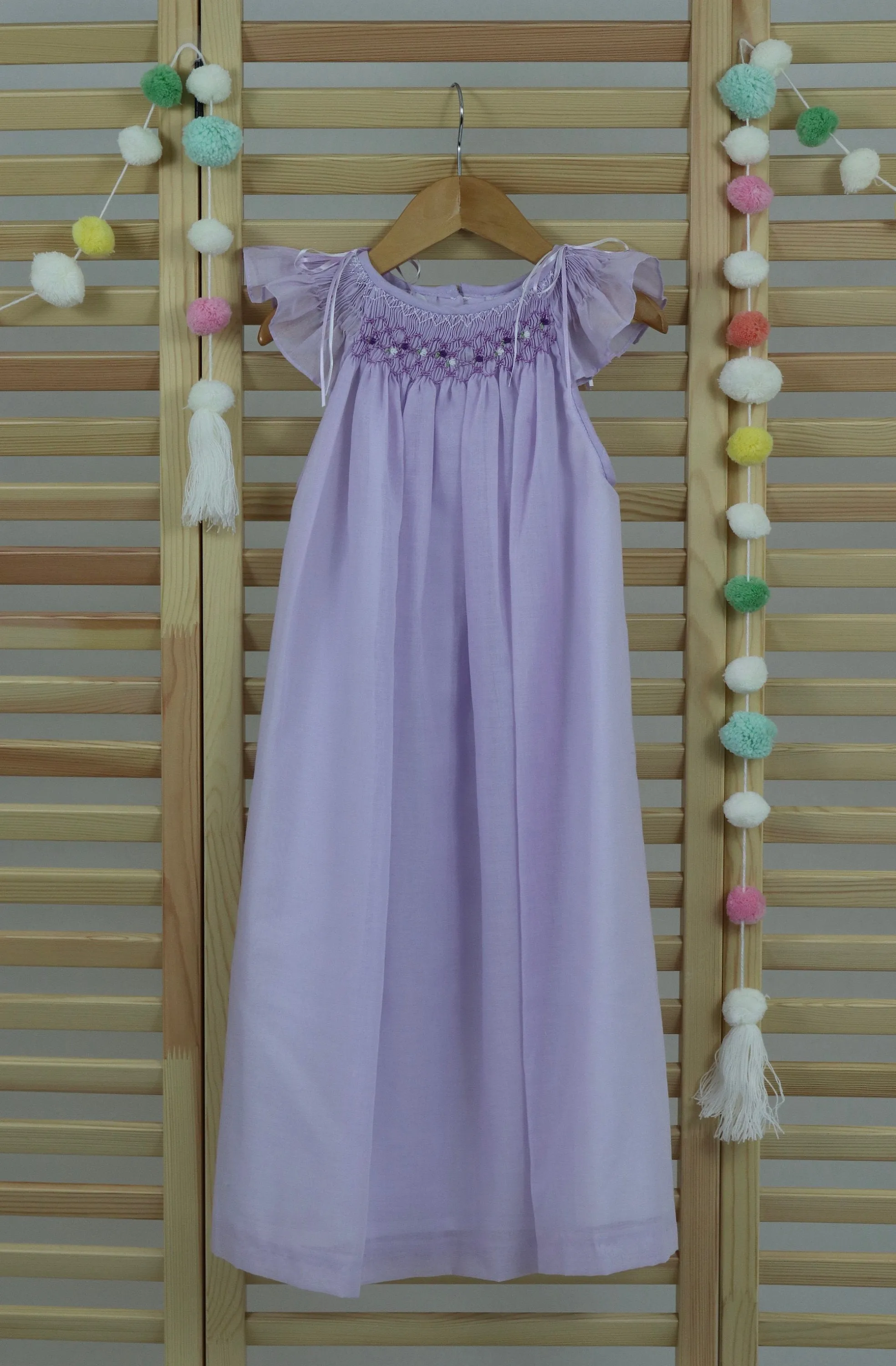 Pastel Lavender Matching Sister Dresses, Bishop Hand Smocked  Girl Dress Cotton Fabric