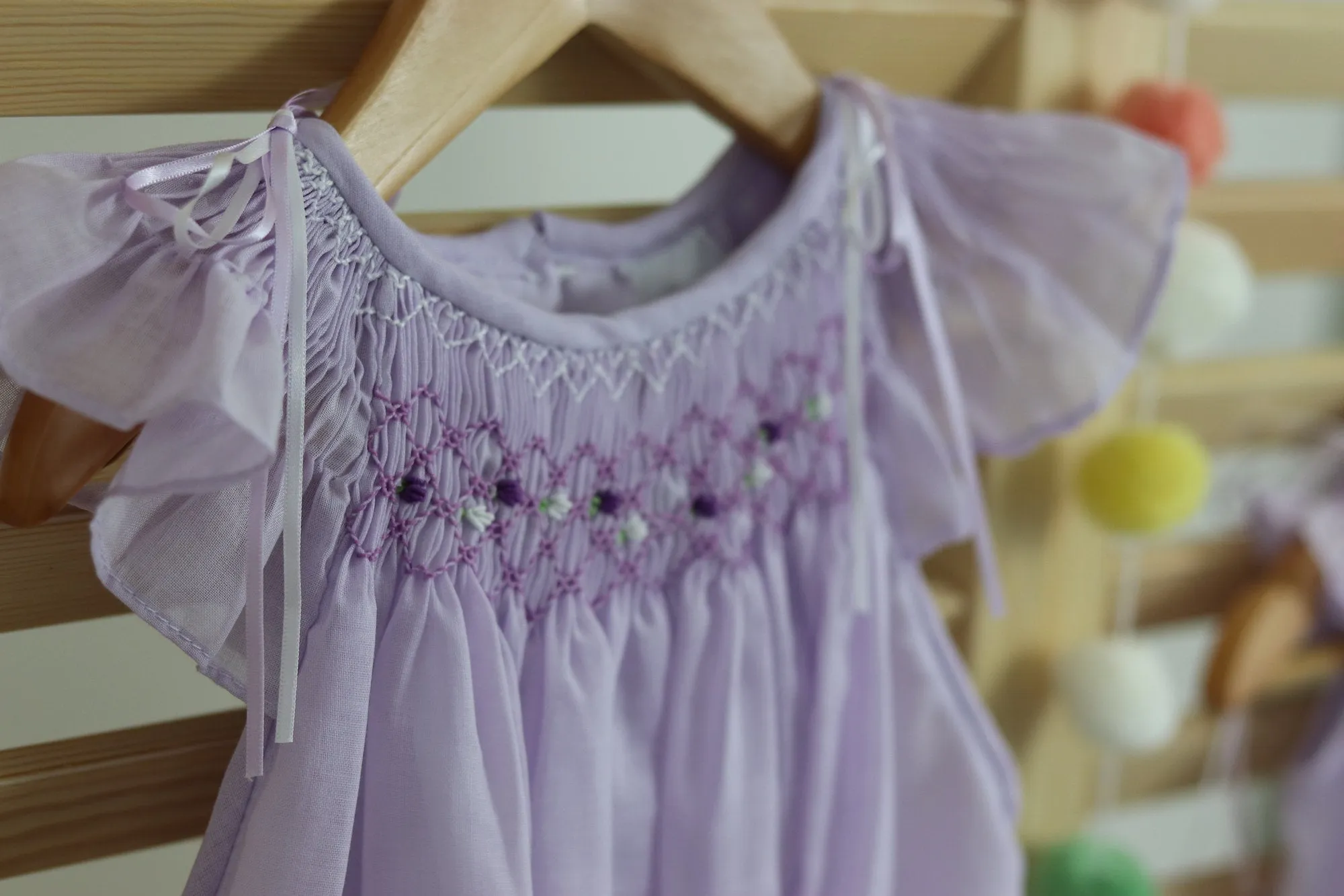 Pastel Lavender Matching Sister Dresses, Bishop Hand Smocked  Girl Dress Cotton Fabric