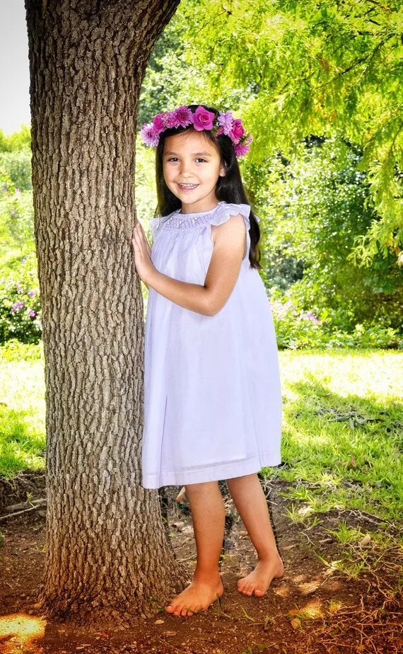 Pastel Lavender Matching Sister Dresses, Bishop Hand Smocked  Girl Dress Cotton Fabric