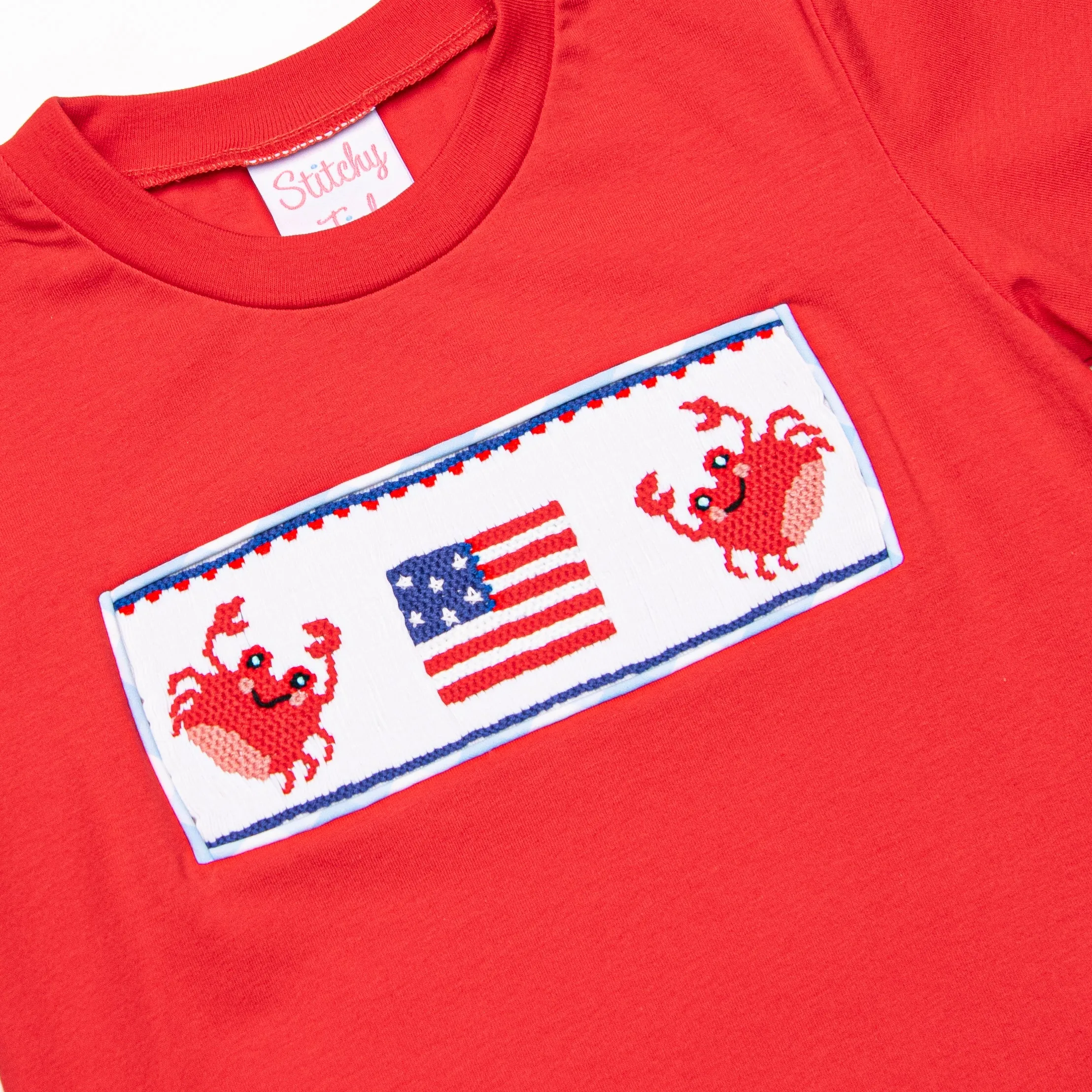 Patriotic Pinchers Smocked Short Set, Red