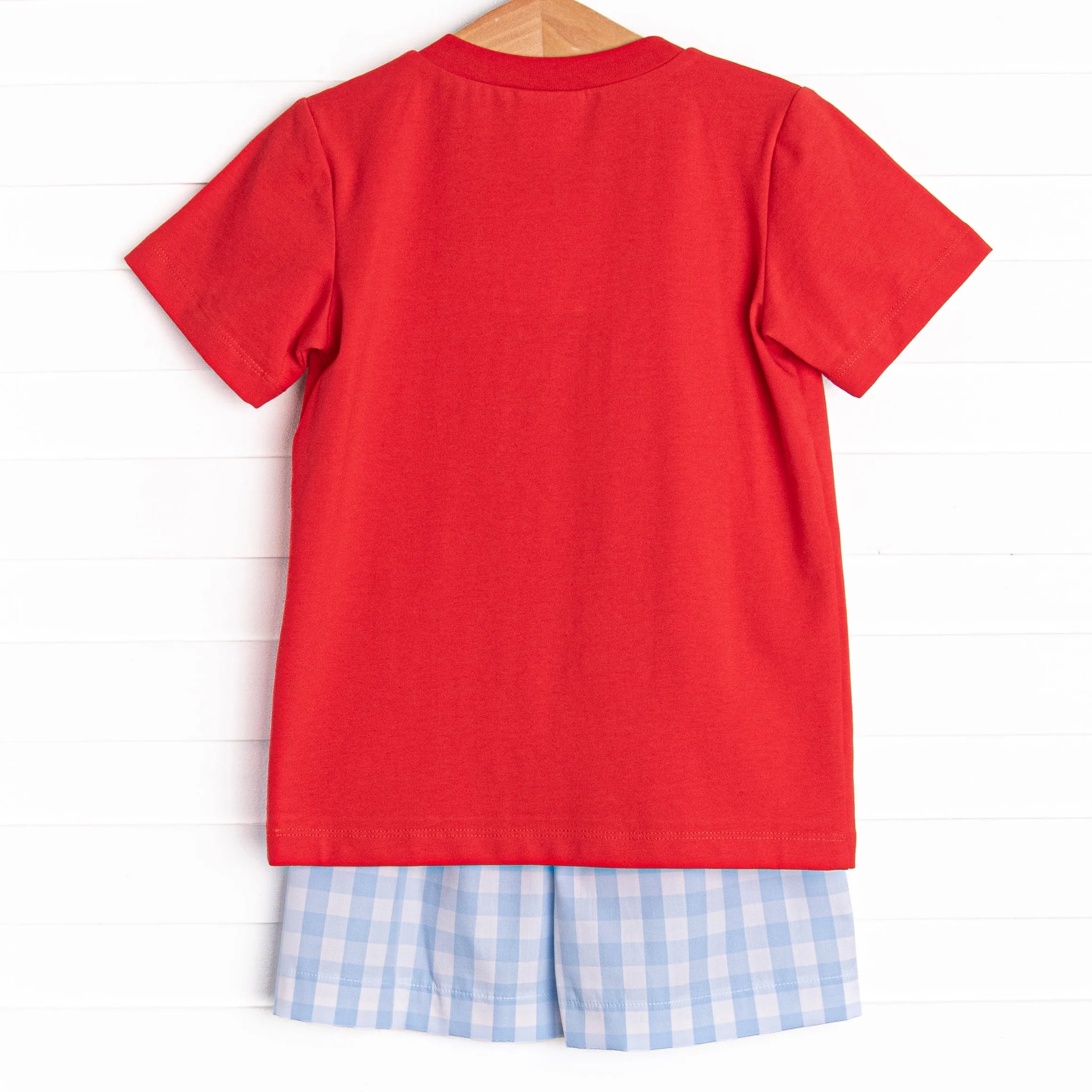 Patriotic Pinchers Smocked Short Set, Red
