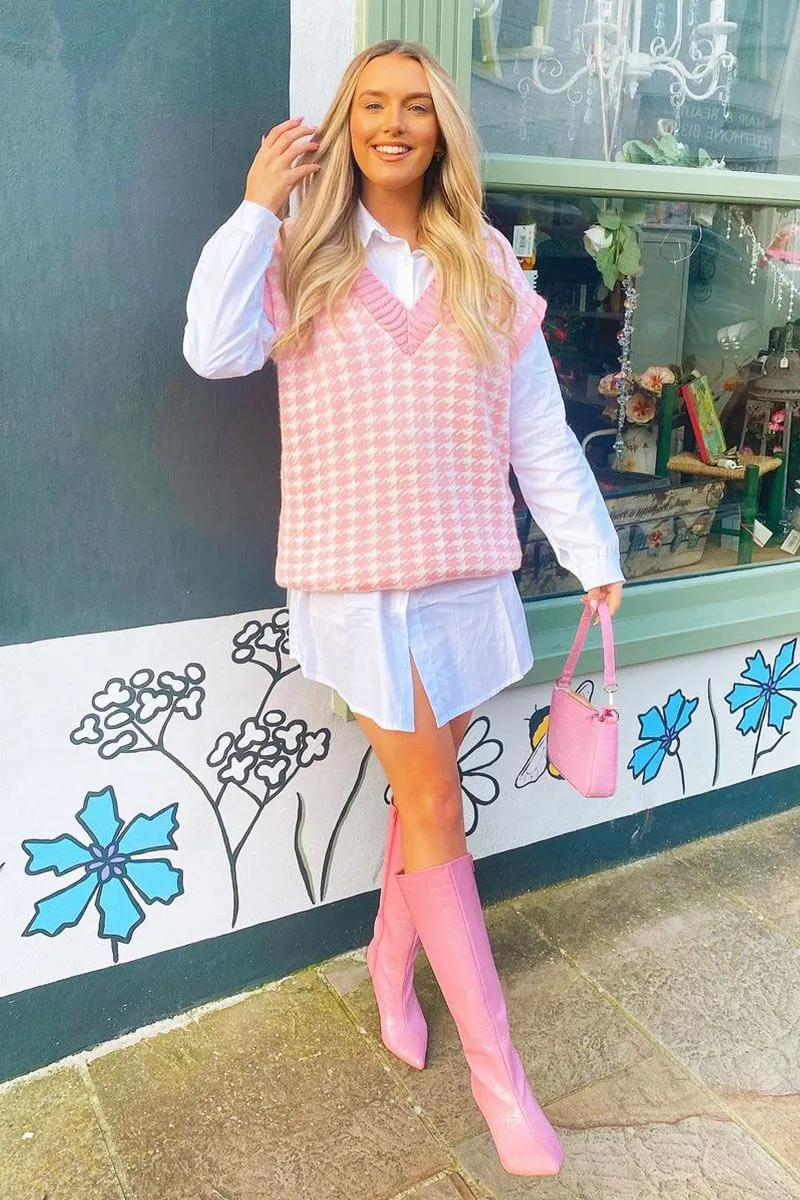 Pink Houndstooth Knit Vest - Hazel