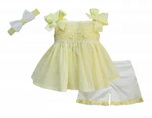 Pretty Originals Smocked Swiss Cotton Lemon Short Set