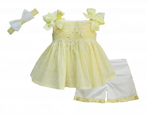 Pretty Originals Smocked Swiss Cotton Lemon Short Set
