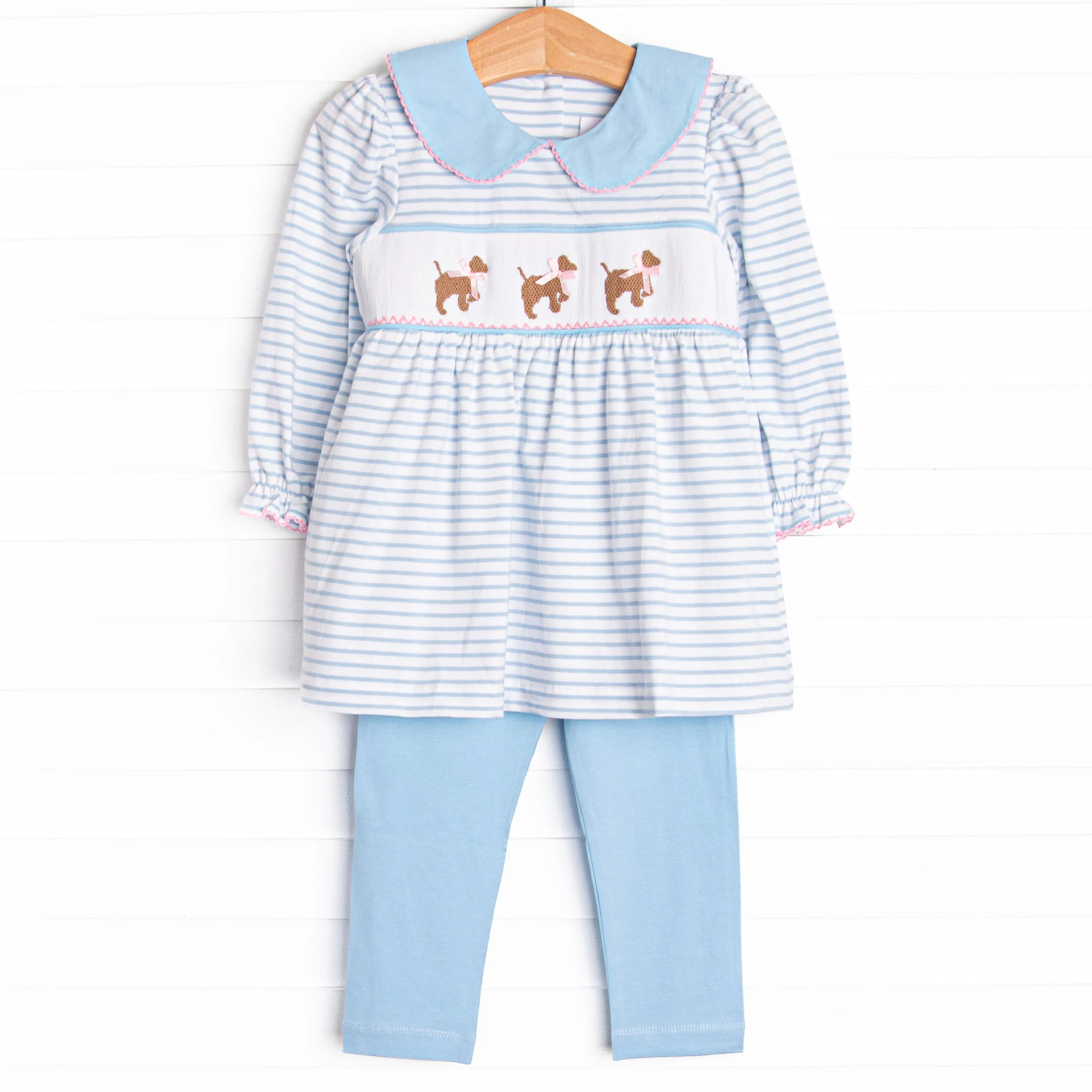 Puppy Present Smocked Legging Set, Blue