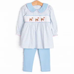 Puppy Present Smocked Legging Set, Blue