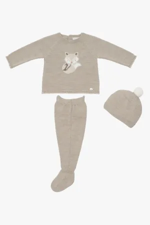 "Aris" Beige Fox Knit Top, Leggings & Hat