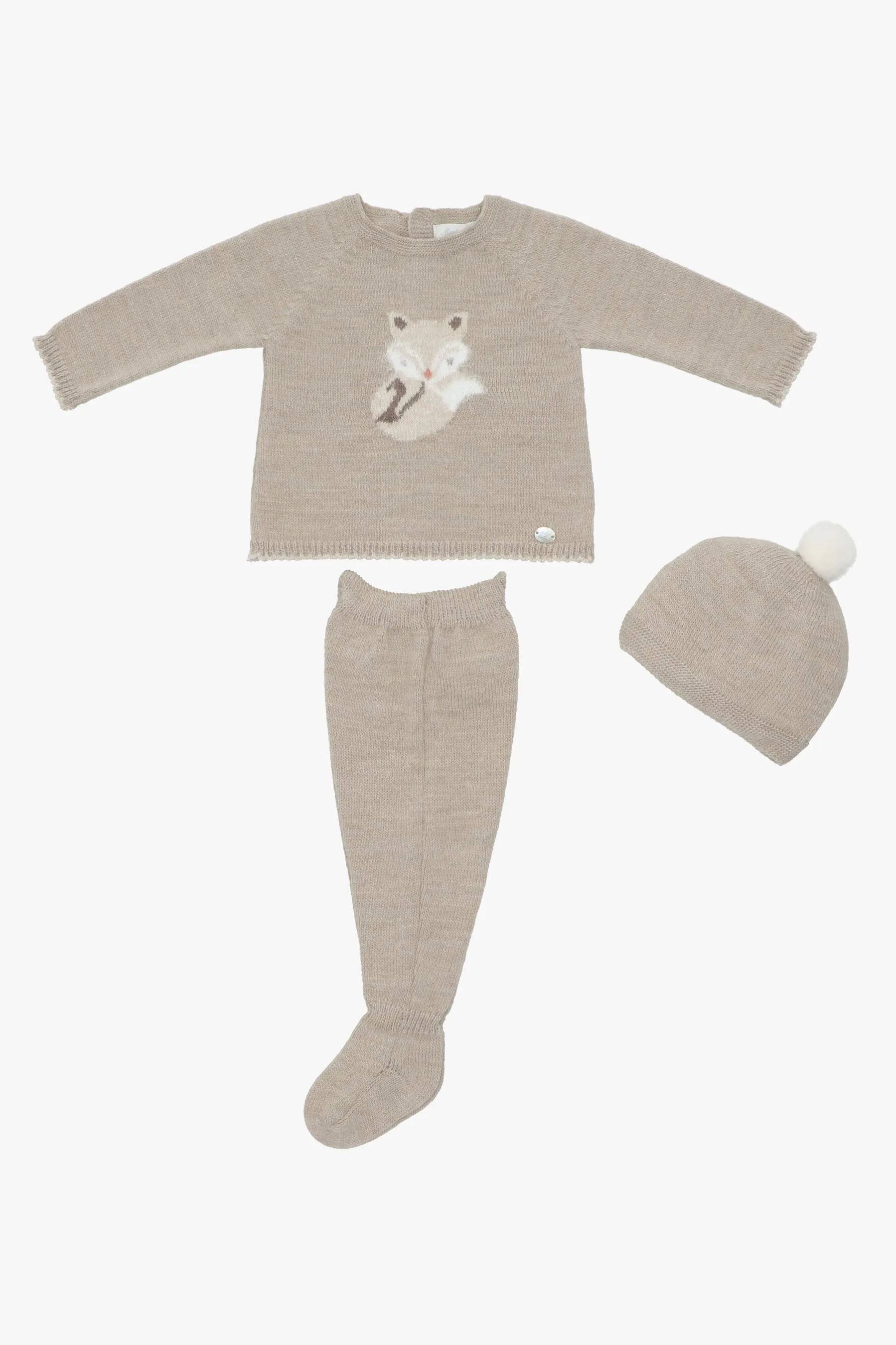 "Aris" Beige Fox Knit Top, Leggings & Hat