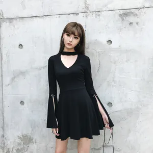 "BLACK METAL PIN SLEEVES V-NECK" DRESS K111823