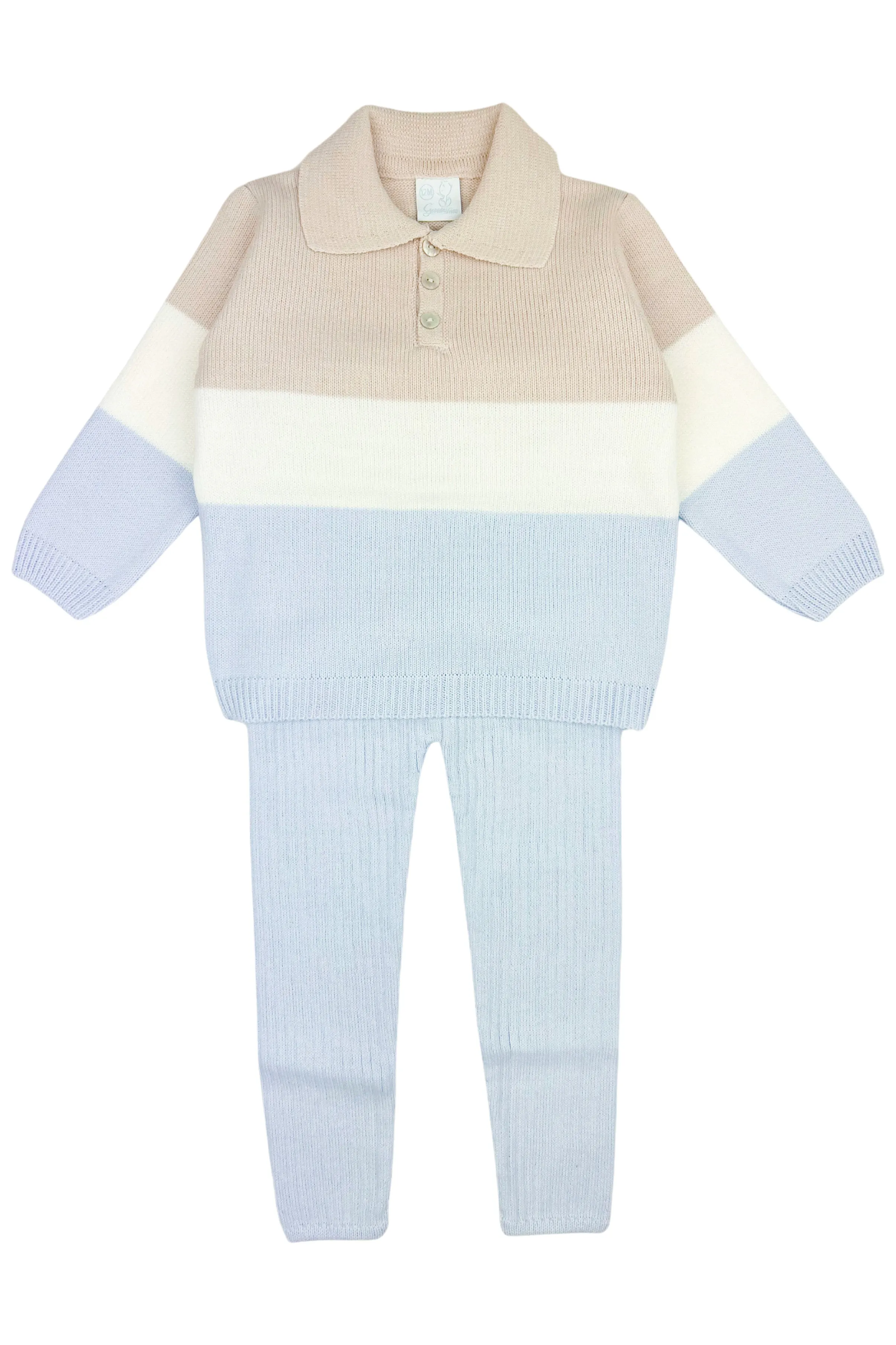 "Finley" Stone, Ivory & Baby Blue Knit Tracksuit