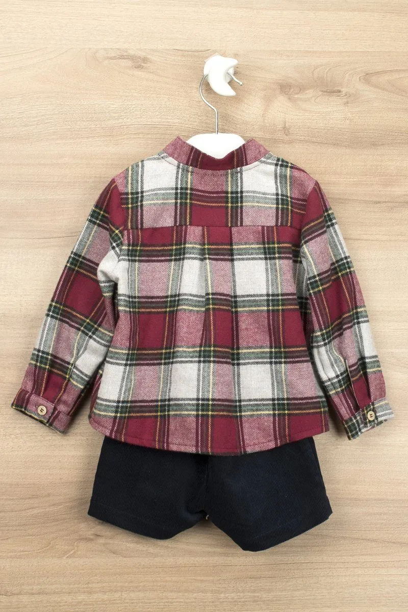 "Grayson" Red Tartan Shirt & Navy Cord Shorts