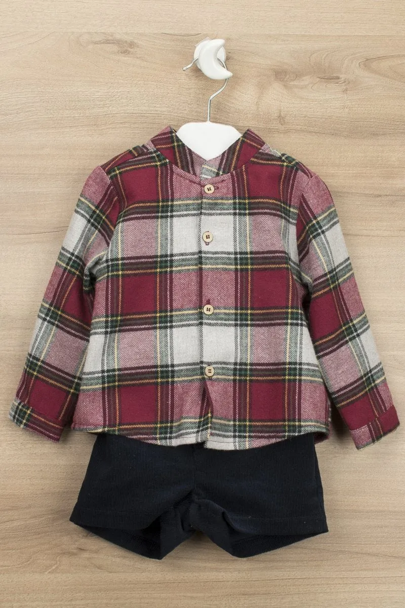 "Grayson" Red Tartan Shirt & Navy Cord Shorts