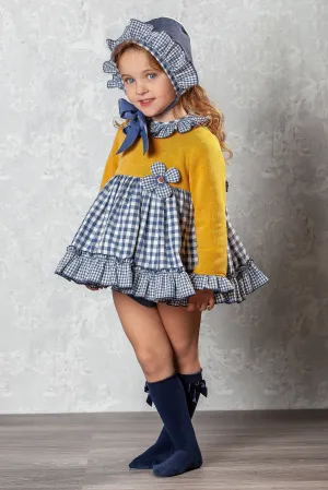 "Marguerite" Mustard & Navy Gingham Dress Set