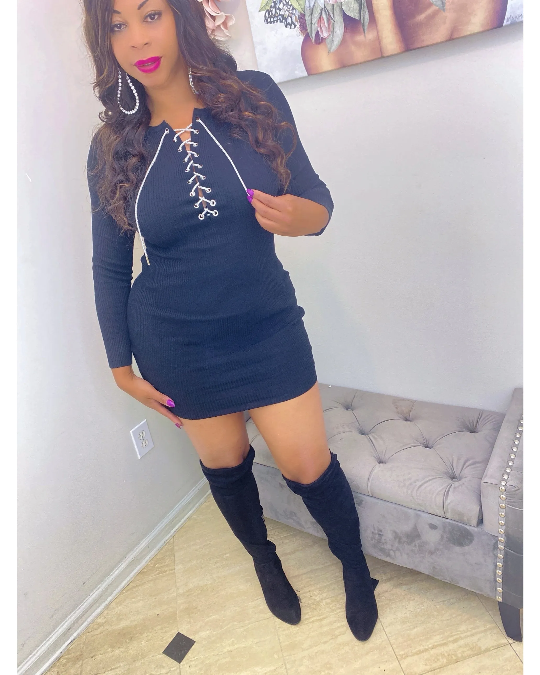 Rhinestone Lace Knit Sweetheart Dress! Knit Fabric