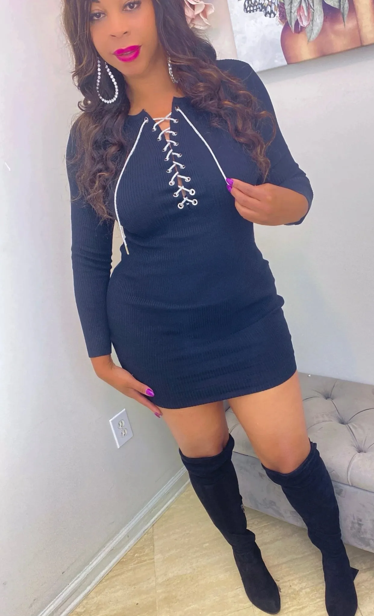 Rhinestone Lace Knit Sweetheart Dress! Knit Fabric