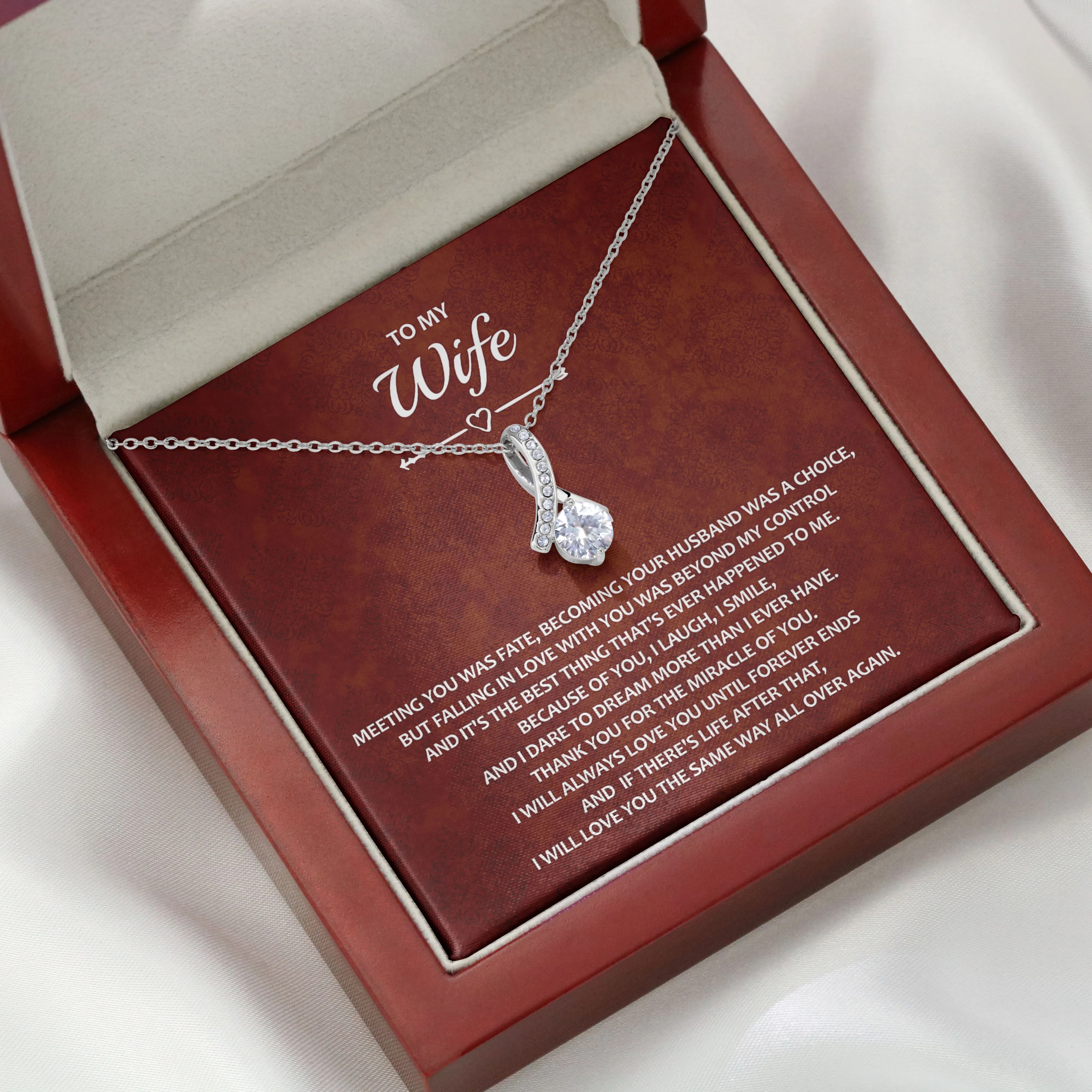 Ribbon Pendant with Cubic Zirconia Necklace - To My Wife - ABNWife10