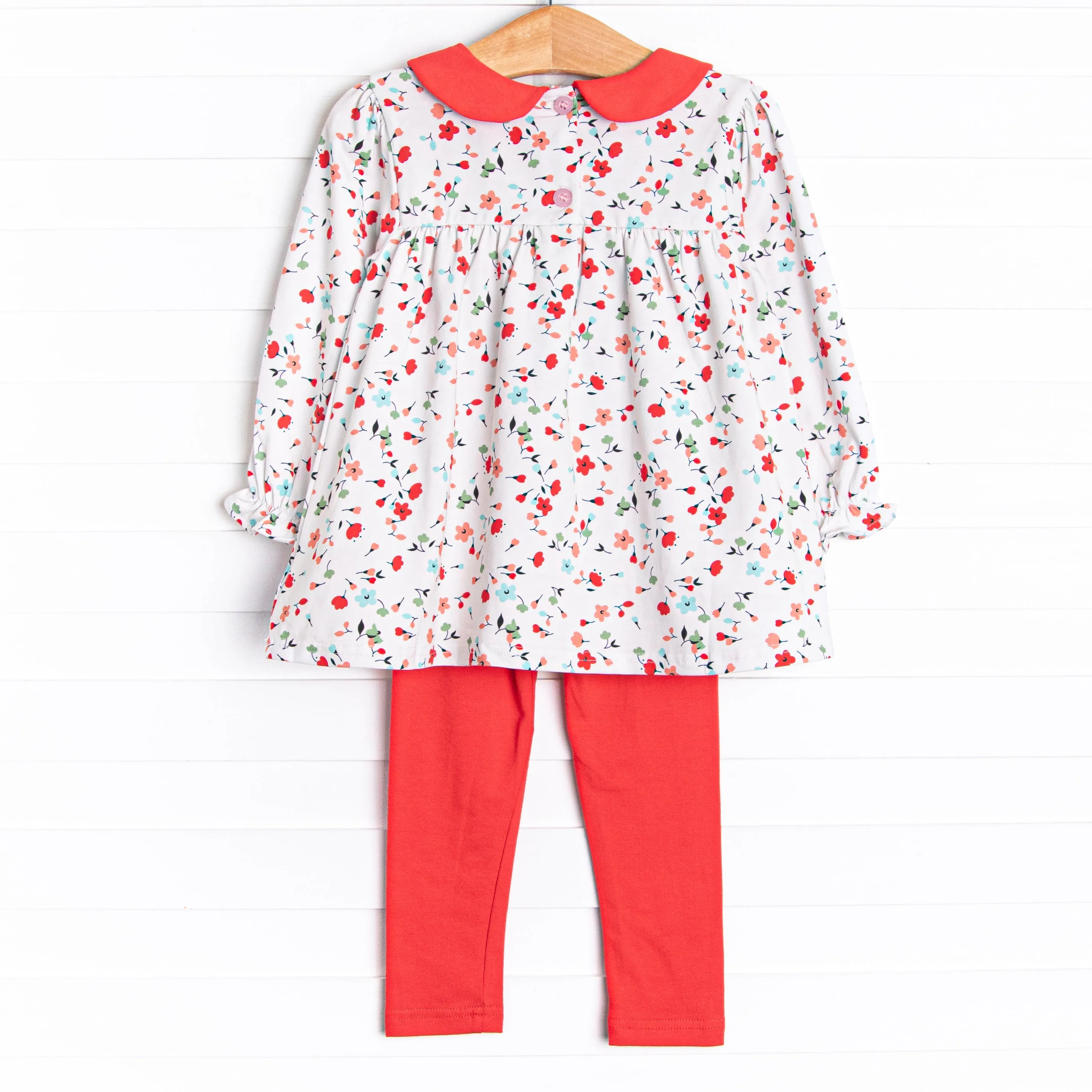 Rosie Posie Collared Legging Set, Red