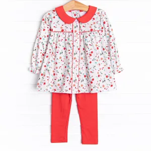 Rosie Posie Collared Legging Set, Red