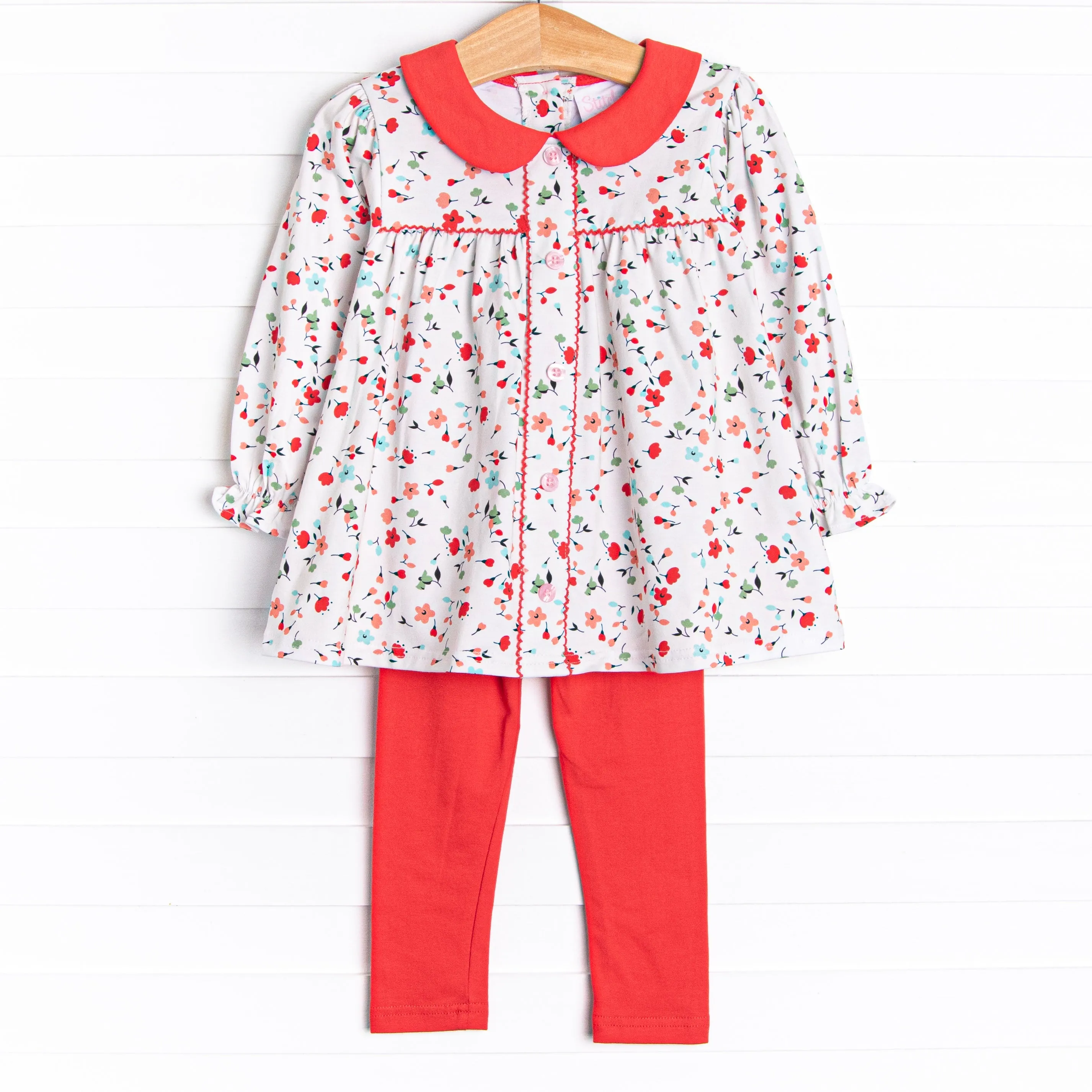 Rosie Posie Collared Legging Set, Red
