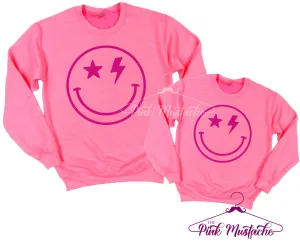 Safety Pink Smiley Face Sweatshirt/ Super Cute Unisex Sized Sweatshirt/ Youth and Adult Options