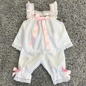 SALERO LENCERIA Glitter White & Pink Girls Cotton Pyjamas - CLEARANCE SALE