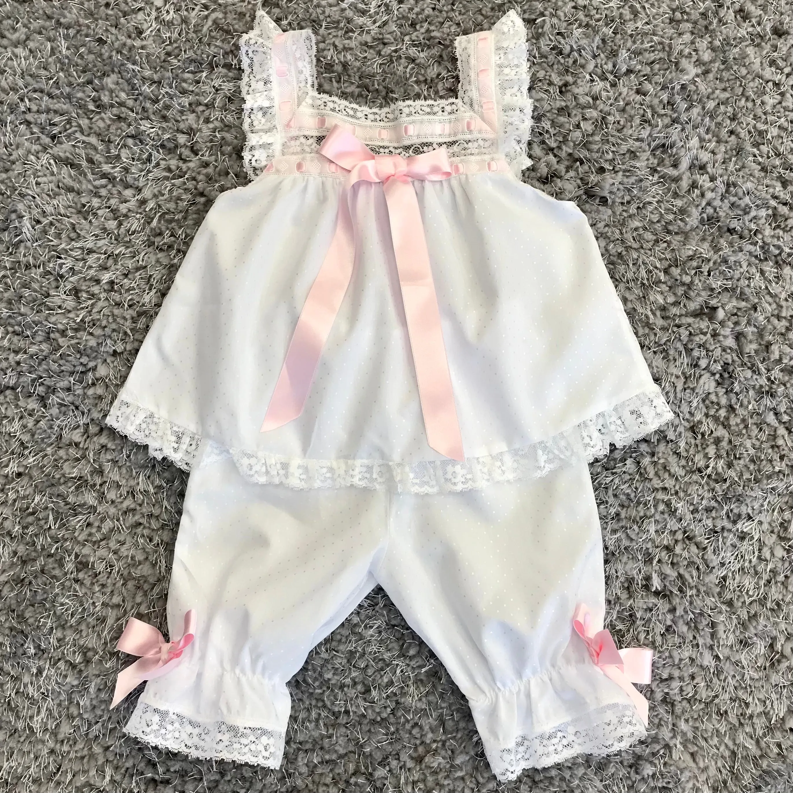 SALERO LENCERIA Glitter White & Pink Girls Cotton Pyjamas - CLEARANCE SALE