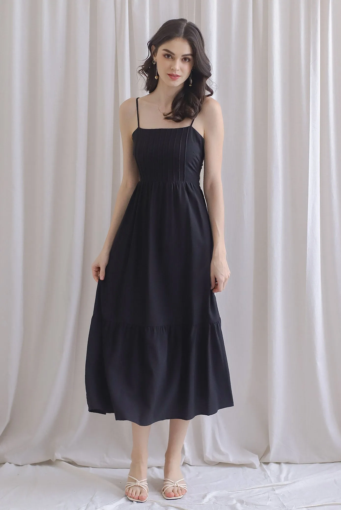 Saletta Spag Pintuck Cut Out Back Dress In Black