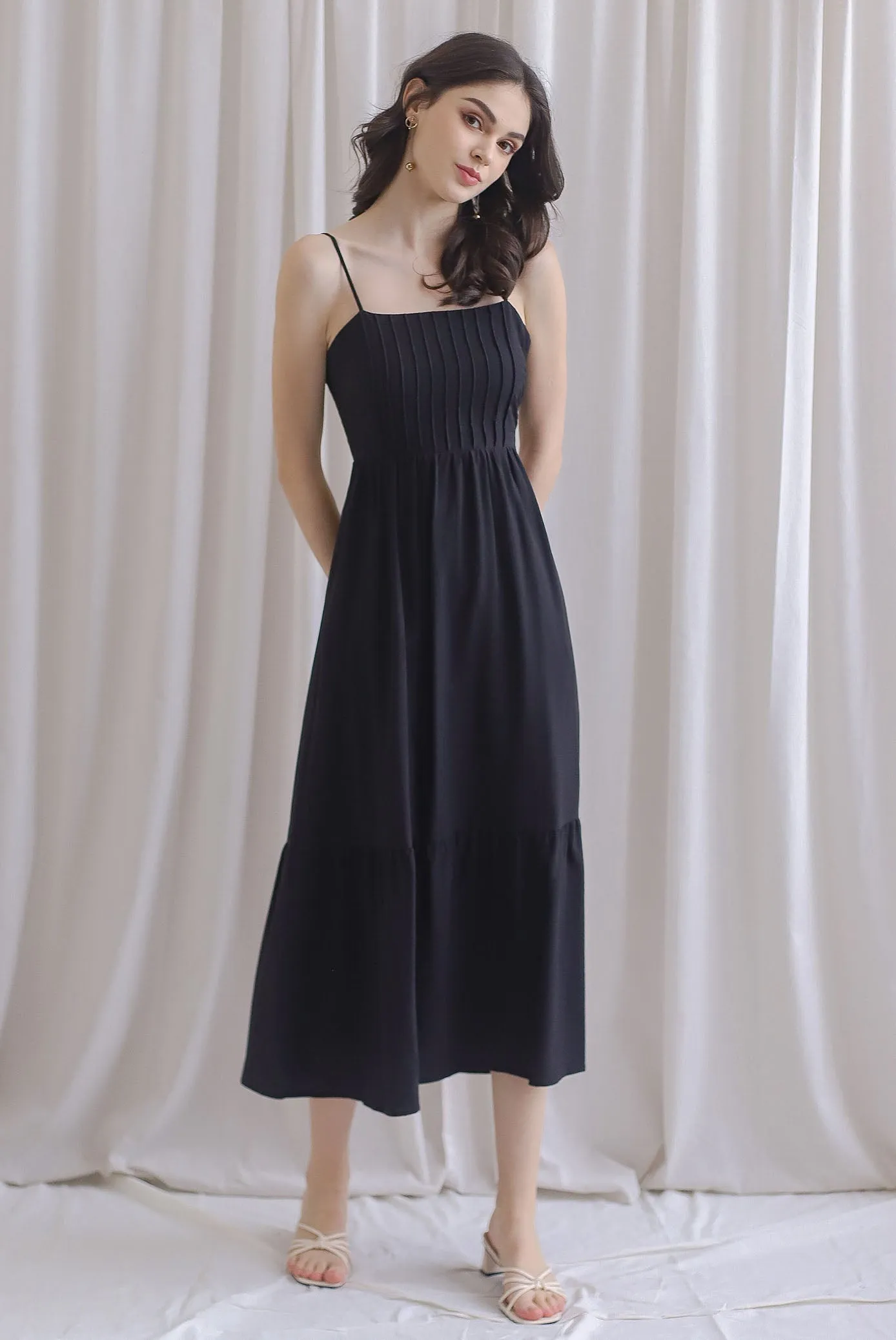 Saletta Spag Pintuck Cut Out Back Dress In Black