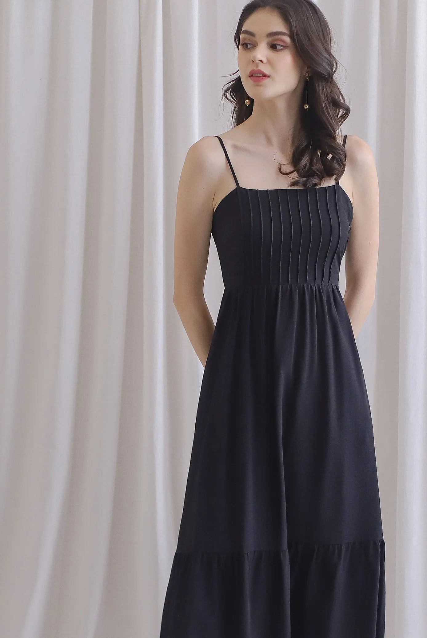 Saletta Spag Pintuck Cut Out Back Dress In Black