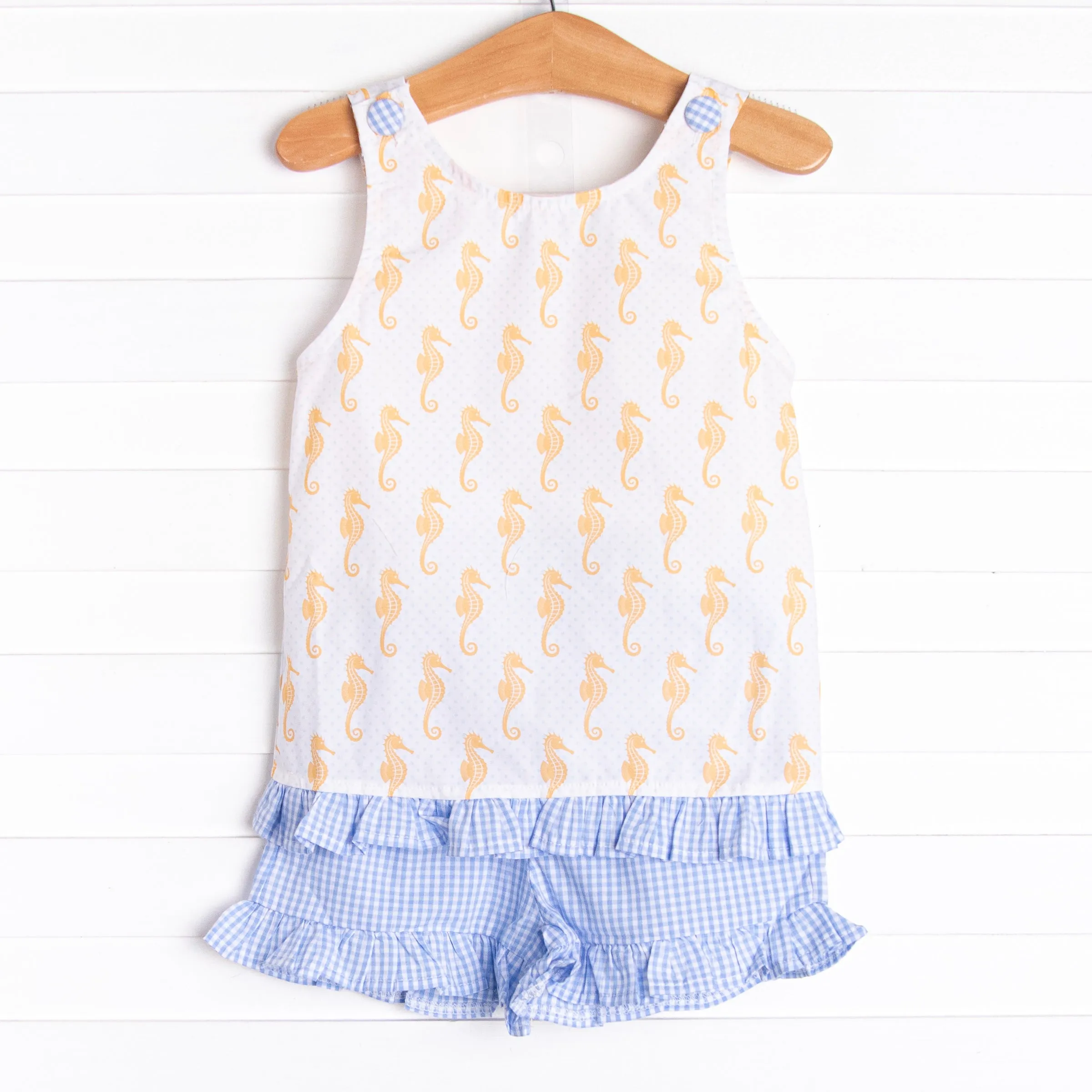 Saltwater Seahorse Ruffle Short Set, Blue