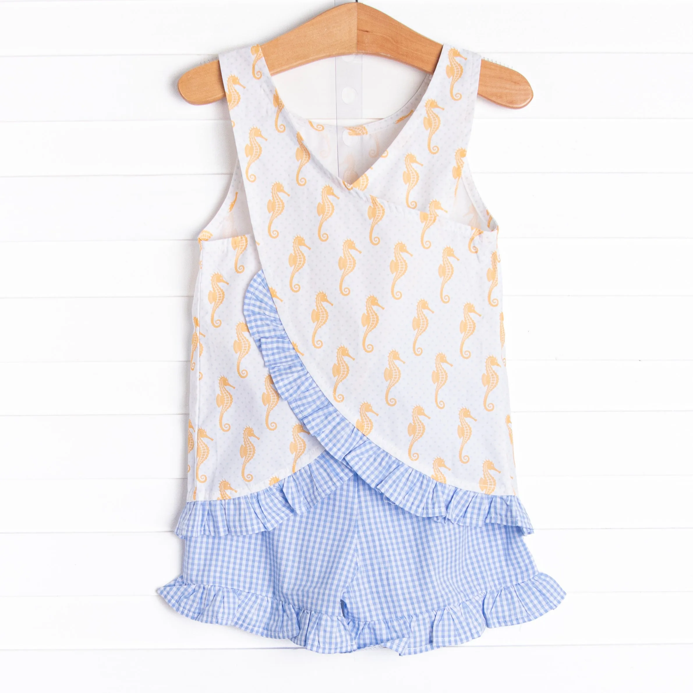 Saltwater Seahorse Ruffle Short Set, Blue
