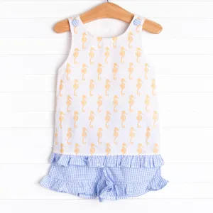 Saltwater Seahorse Ruffle Short Set, Blue