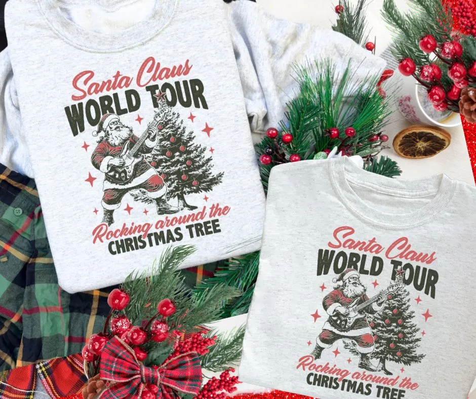Santa Claus World Tour Ash Sweatshirt or Tshirt (FINAL SALE)