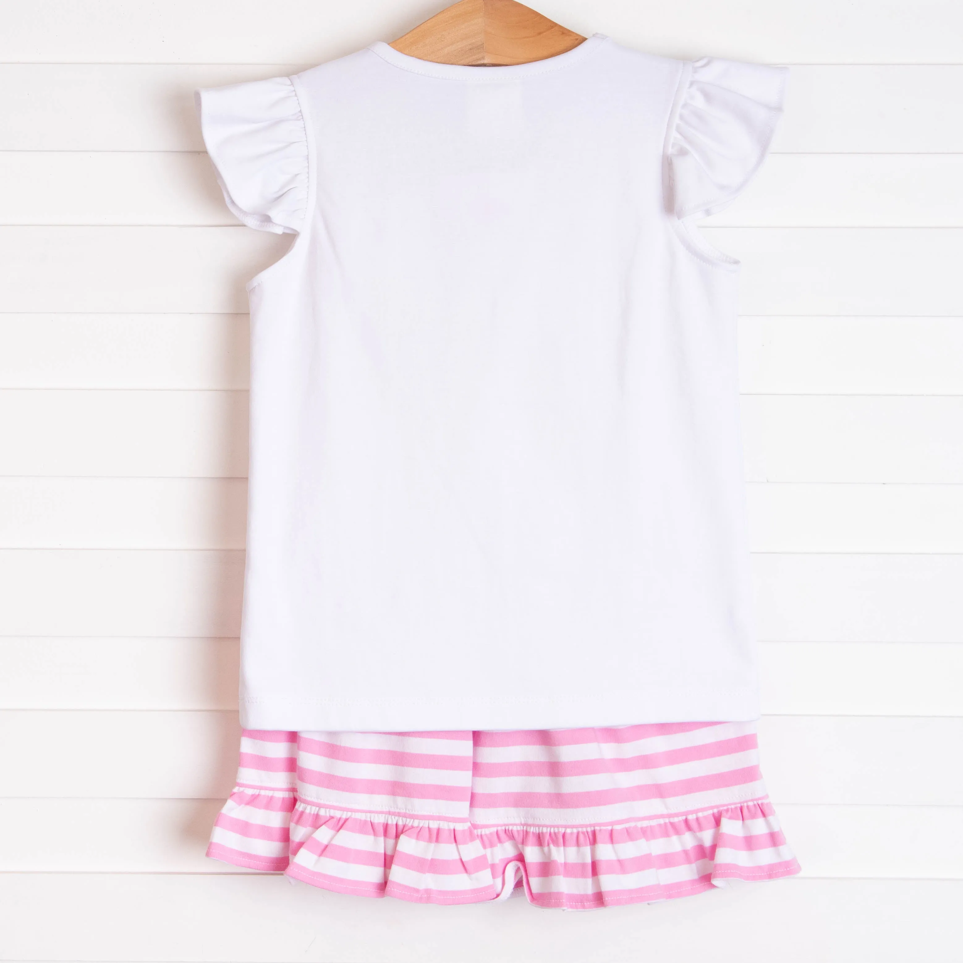 Seahorses and Sunshine Smocked Ruffle Short Set, Pink Stripe