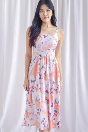 Sevyn Abstract Cut Out Tie Back Midi Dress In Peach
