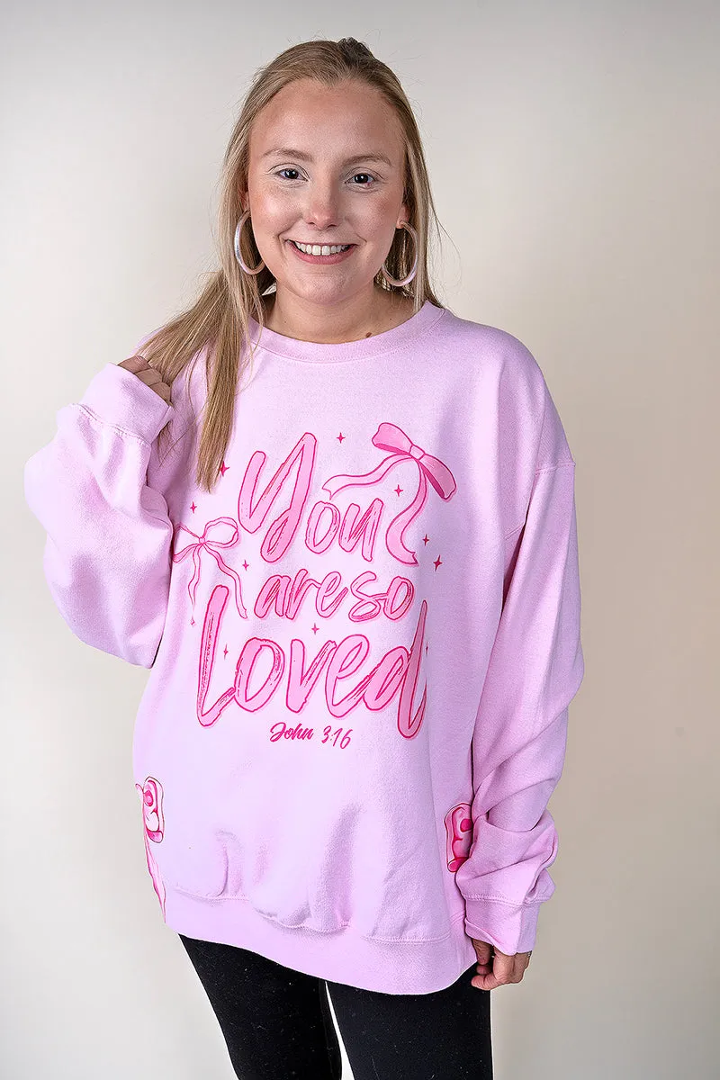 Side Bows Script So Loved Unisex NuBlend Crew Sweatshirt