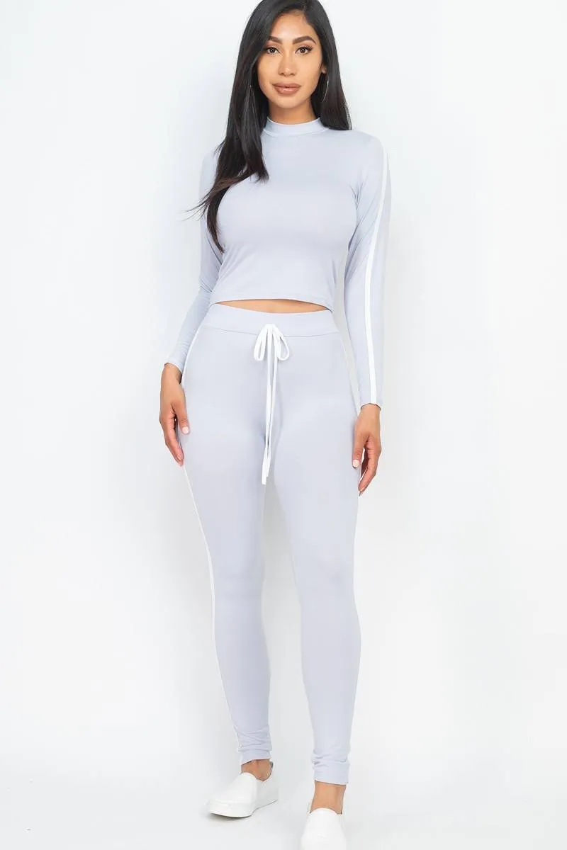 Side Striped Crop Top And Leggings Set