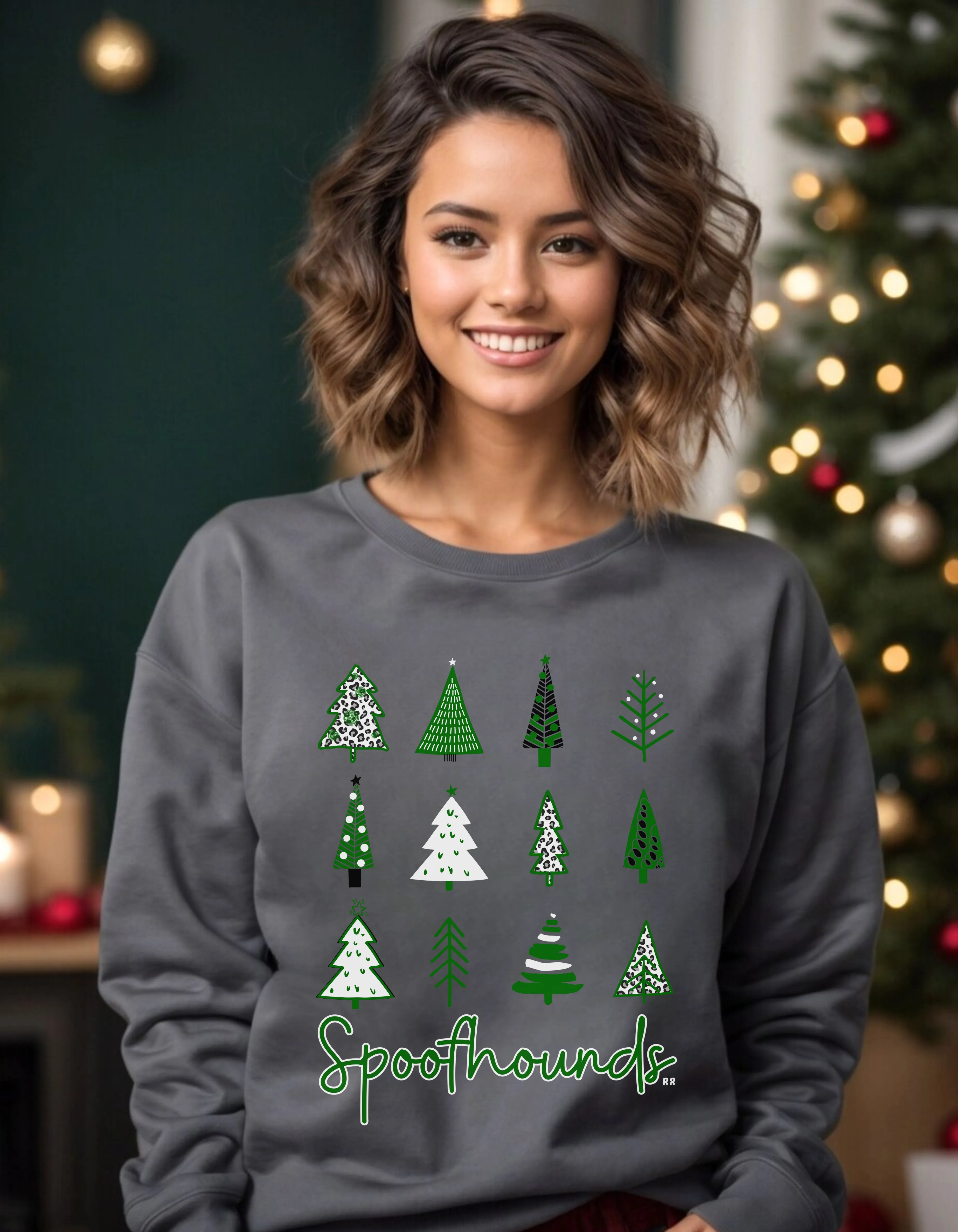 Spoofhounds Christmas Tree Pattern Charcoal Grey Sweatshirt