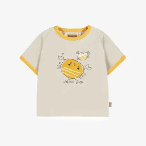T-shirt crème à manches courtes avec crabes en jersey, bébé || Cream short sleeves t-shirt with crabs in jersey, baby
