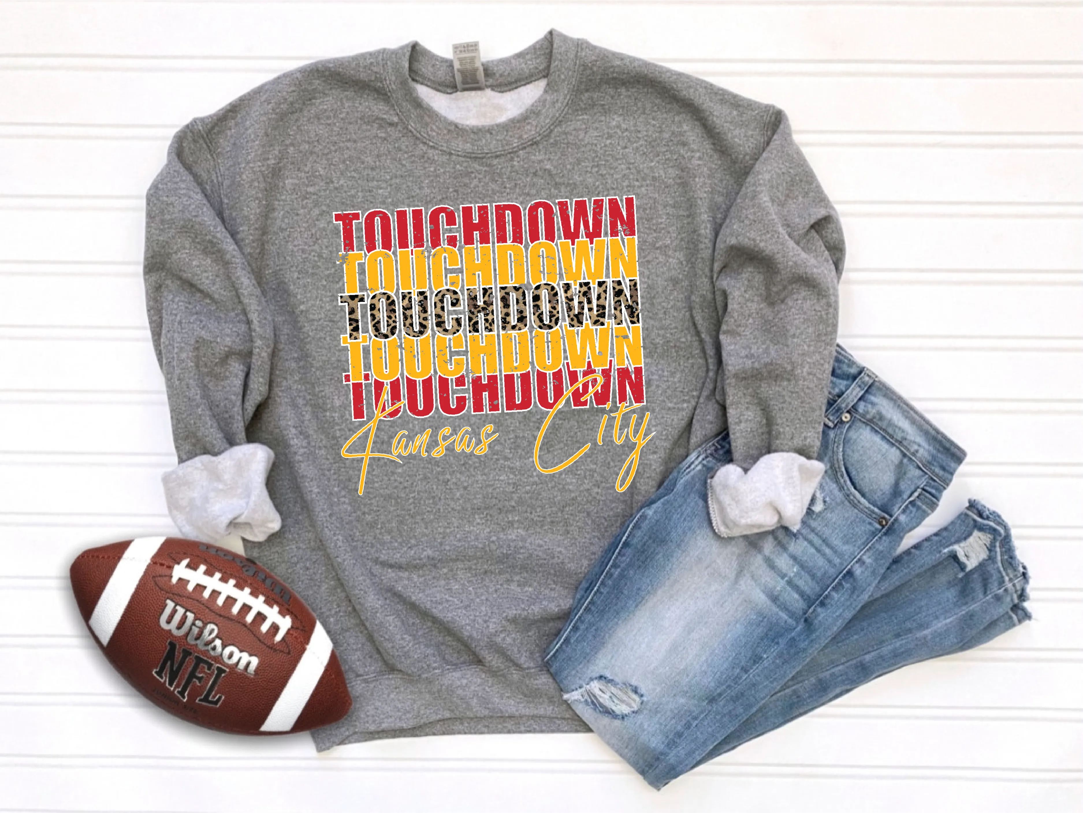Touchdown Repeat w/ Leopard Center Grey Sweatshirt