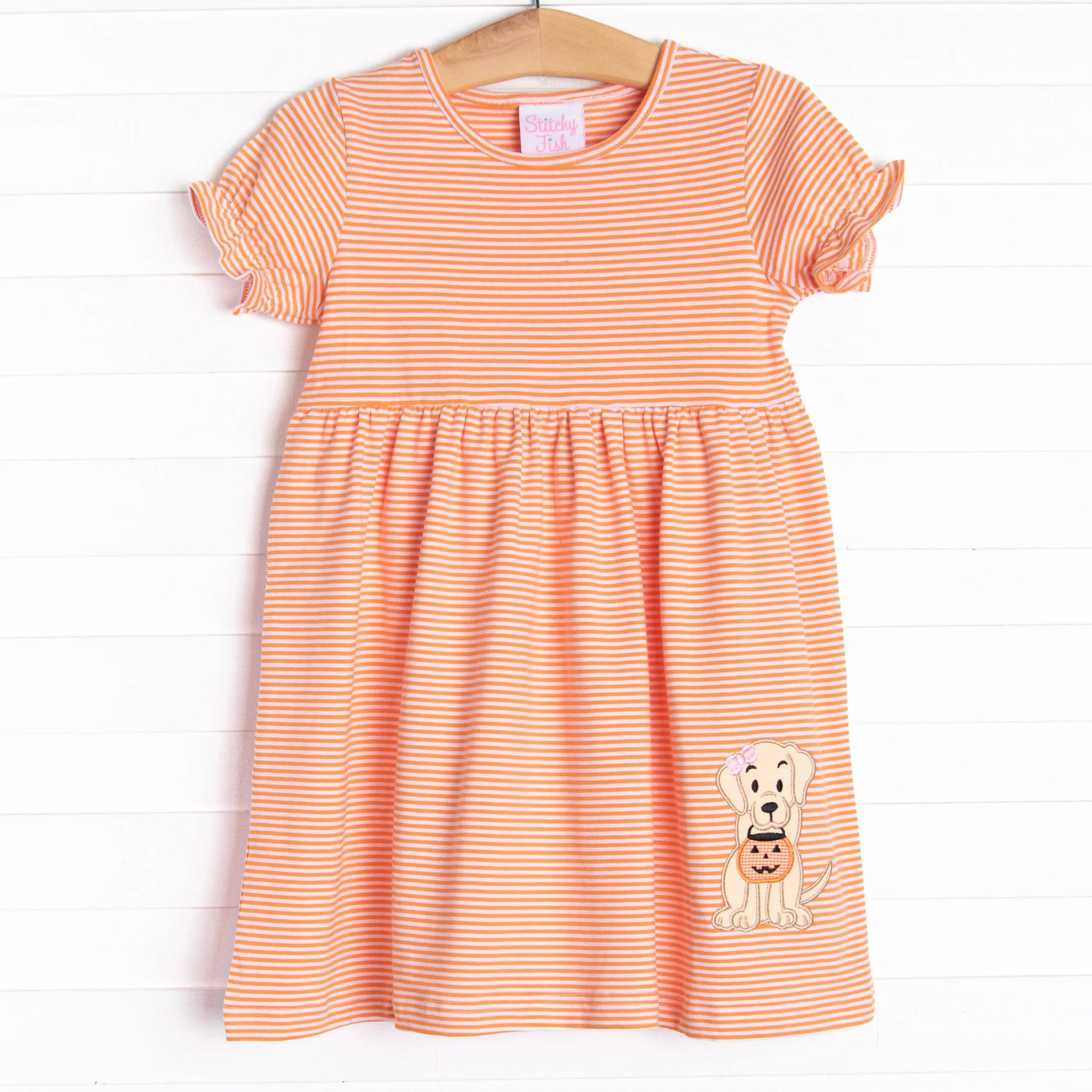 Trick or Treat Pal Applique Dress, Orange