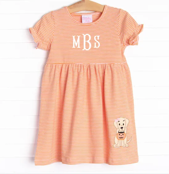 Trick or Treat Pal Applique Dress, Orange