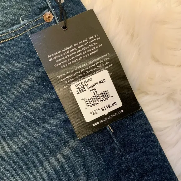 True Religion Jennie Curvy High Rise Shorts NWT 27