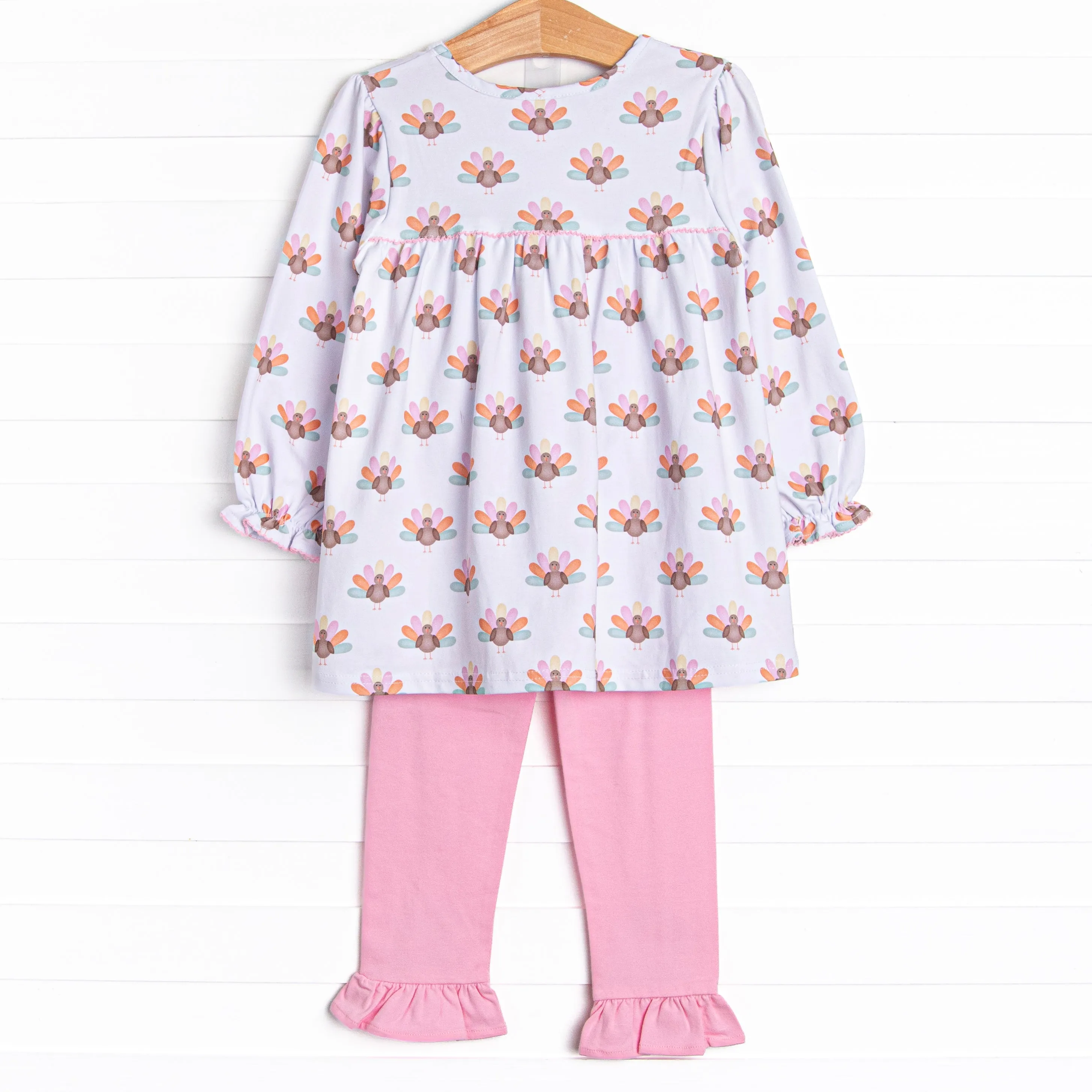 Turkey Trot Ruffle Legging Set, Pink