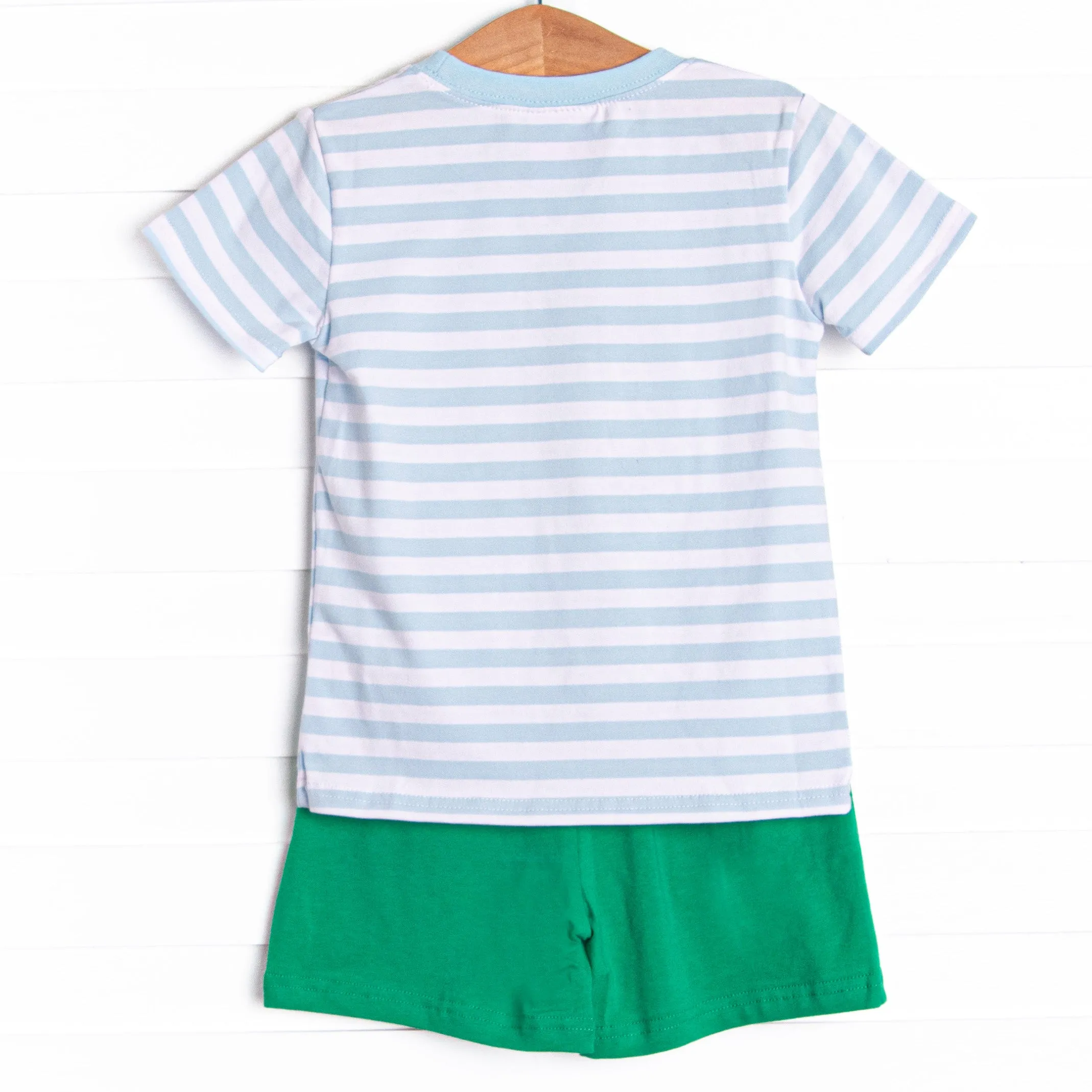 Turtle Time Applique Short Set, Blue Stripe