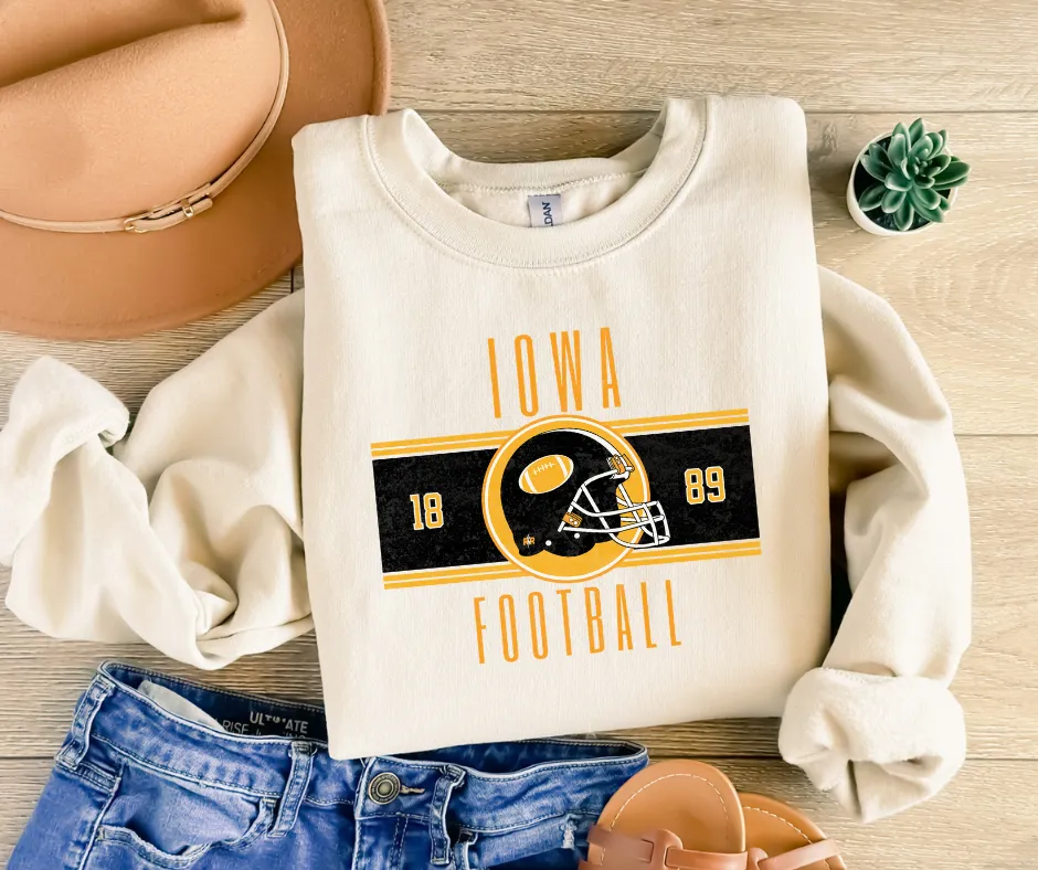 Vintage Black & Gold Iowa Football Tan/Cream Sweatshirt