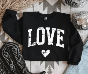 White Distressed LOVE Black Sweatshirt or Tee