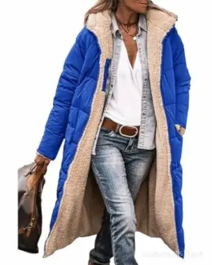 Winter Coats Reversible Sherpa Fleece Long Hooded Puffer Jackets Outerwear